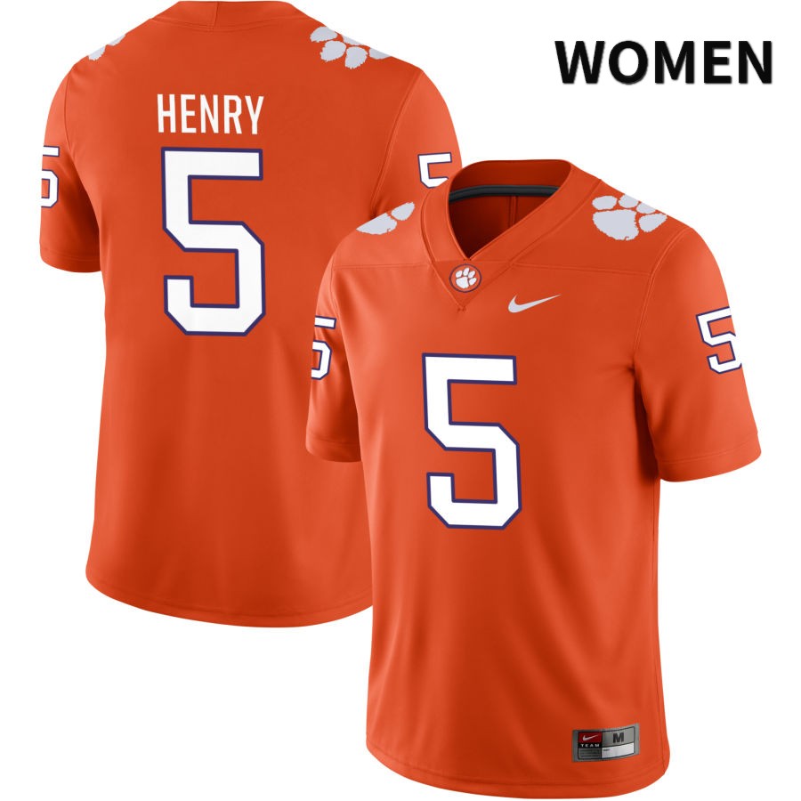 Women's Clemson Tigers K.J. Henry #5 College Orange NIL 2022 NCAA Authentic Jersey Fashion QII63N0H